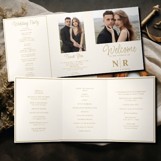 Élégant Monogramme Mariage Tri-Fold Wedding Progra
