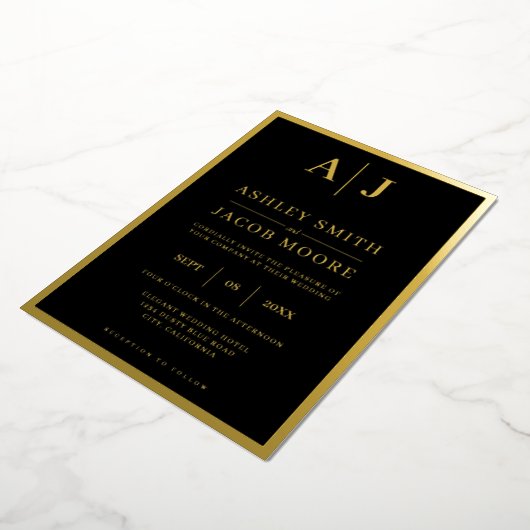 Élégant Monogramme moderne Mariage Foil Invitation (Rotation)