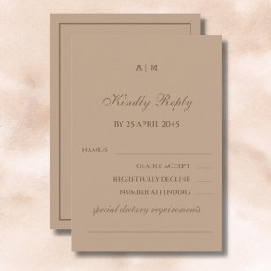 Élégant Monogramme moderne mariage Taupe carte RSV