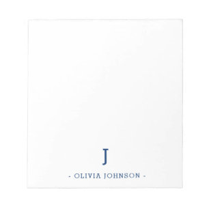 Élégant Monogramme moderne Marine Bloc-notes blanc