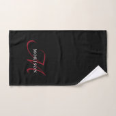 Élégant Monogramme moderne noir rouge (Serviette à main)