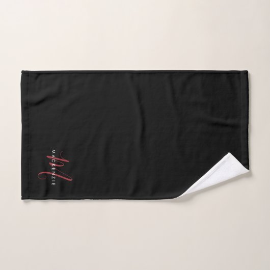Élégant Monogramme moderne noir rouge (Serviette à main)