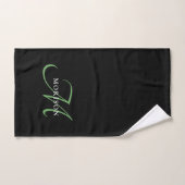 Élégant Monogramme moderne noir vert Script (Serviette à main)