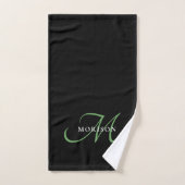 Élégant Monogramme moderne noir vert Script (Serviette à main)