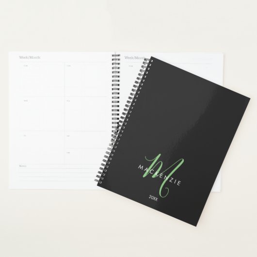 Élégant Monogramme moderne noir vert Script (Devant avec enveloppe)