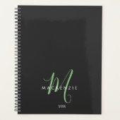 Élégant Monogramme moderne noir vert Script (Devant)