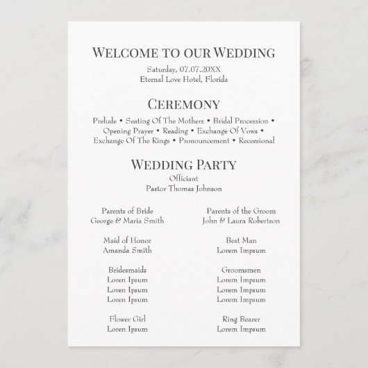 Élégant Monogramme moderne Programme de mariage ph (Dos)