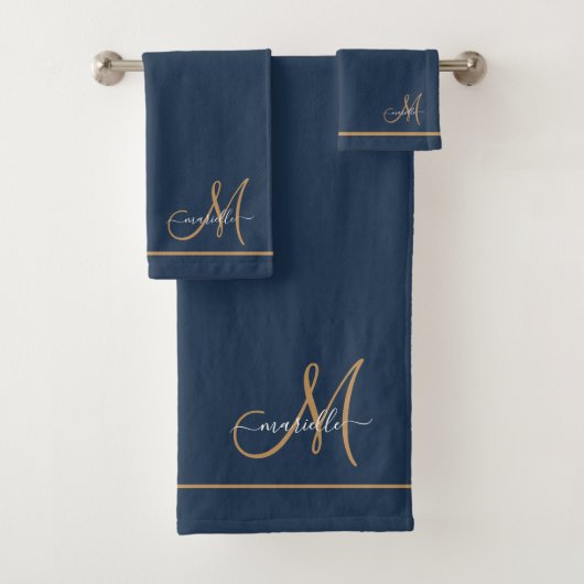 Élégant Monogramme Navy Or Nom Script (En situation)