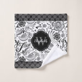 Élégant Monogramme noir blanc (Gant de toilette)