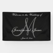 Élégant Monogramme noir blanc Mariage bannière (Horizontal)