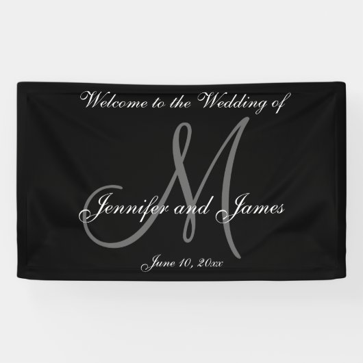 Élégant Monogramme noir blanc Mariage bannière (Horizontal)