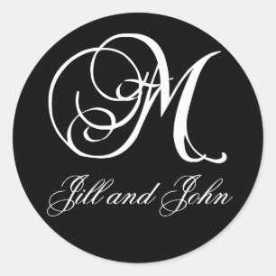 Élégant Monogramme noir et blanc M Noms Stickers