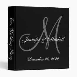 Élégant Monogramme noir et blanc Mariage Classeur