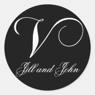 Élégant Monogramme noir et blanc V Noms Stickers