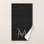 Élégant Monogramme noir et or Nom du script (Serviette à main)