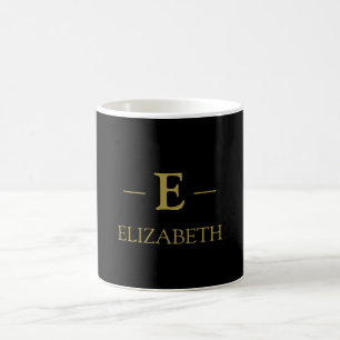 Élégant Monogramme noir et or Nom Mug