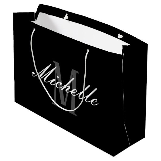 Élégant Monogramme noir Grand sac cadeau (Dos Angle)