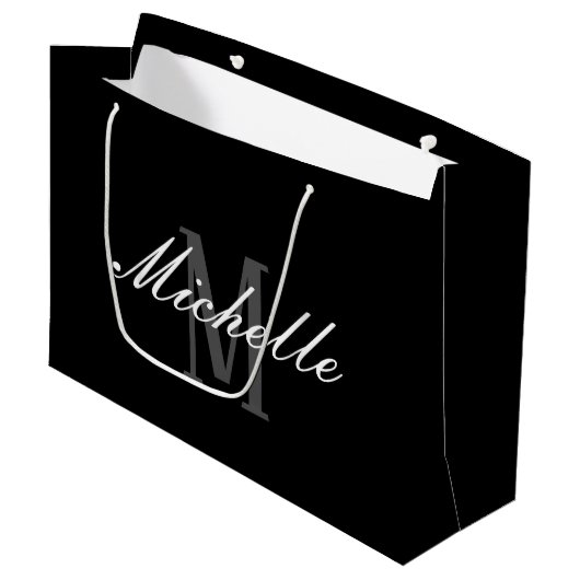 Élégant Monogramme noir Grand sac cadeau (Devant Angle)