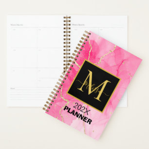 Élégant Monogramme noir marbré rose