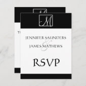Élégant Monogramme noir Mariage initial Carte RSVP (Devant / Derrière)