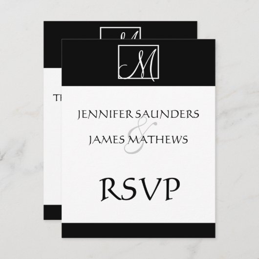 Élégant Monogramme noir Mariage initial Carte RSVP (Devant / Derrière)