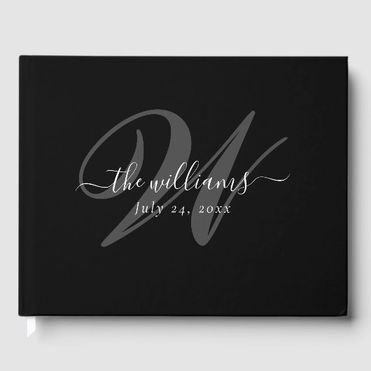 Élégant Monogramme noir Mariage livre d'hôtes (Recto)
