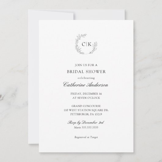 Élégant Monogramme Nuptiale Douche Invitation (Devant)