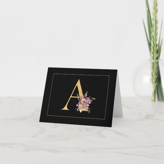 Élégant Monogramme Or A aux fleurs roses (Devant)