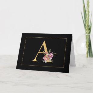 Élégant Monogramme Or A aux fleurs roses