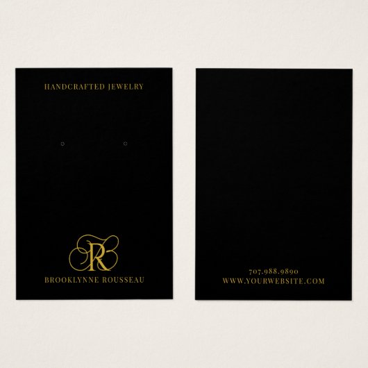 Élégant Monogramme Or Black Earring Carte d'affich (Devant & derrière)
