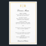 Élégant Monogramme Or Menu Mariage officiel<br><div class="desc">Menu de mariage élégant avec votre monogramme et une bordure en faux or. Les en-têtes et vos noms sont en calligraphie. Ces menus mariage simples et classiques sont parfaits pour un mariage formel et sont imprimés sur des feuilles de papier pour une option économique et économique.</div>
