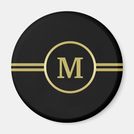 Élégant Monogramme or sur aimant noir (Devant)