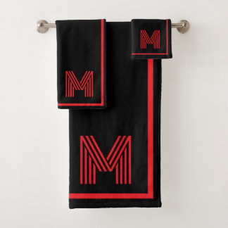 Élégant Monogramme Personnalisé Noir &Rouge