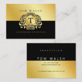 Élégant Monogramme Personnalisé Or Carte de visite (Devant / Derrière)
