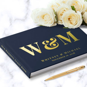 Élégant Monogramme Photo Mariage Bleu Nuit