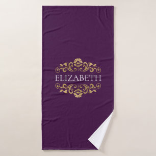 Élégant Monogramme Purple Gold Serviette de bain