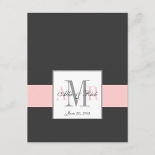 Élégant Monogramme rose Charbon Mariage RSVP