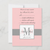Élégant Monogramme rose Charbon Mariage RSVP (Dos)