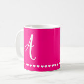 Élégant Monogramme rose et blanc Premier café Mug (Devant gauche)
