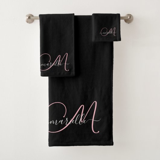 Élégant Monogramme rose noir Nom du script (En situation)