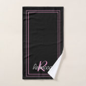 Élégant Monogramme rose noir Nom initial rayé  (Serviette à main)