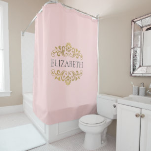 Elégant Monogramme rose rose Douche rideau