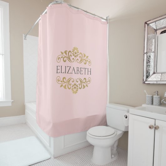 Elégant Monogramme rose rose Douche rideau (En situation)