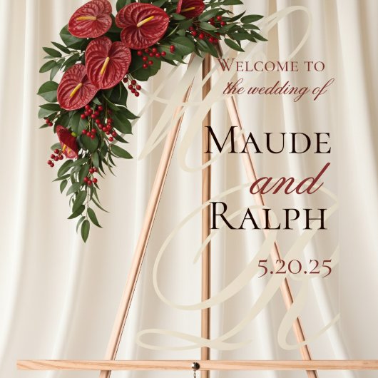 Élégant Monogramme Rouge de Bienvenue de Mariage