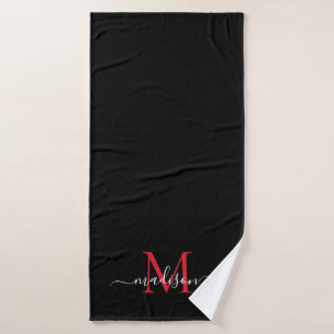 Élégant Monogramme rouge de Bourgogne noire Nom du