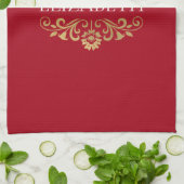 Élégant Monogramme Rouge Or Serviette de cuisine d (Plié)