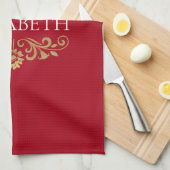 Élégant Monogramme Rouge Or Serviette de cuisine d (Quart Plié)