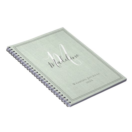 Élégant Monogramme rustique Sage Green Lin Journal (Côté Droit)