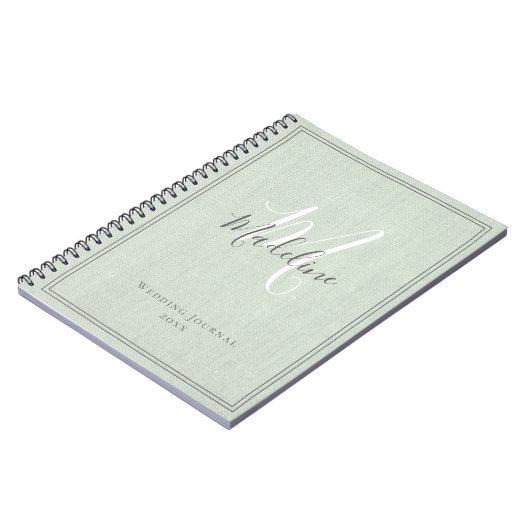 Élégant Monogramme rustique Sage Green Lin Journal (Côté gauche)