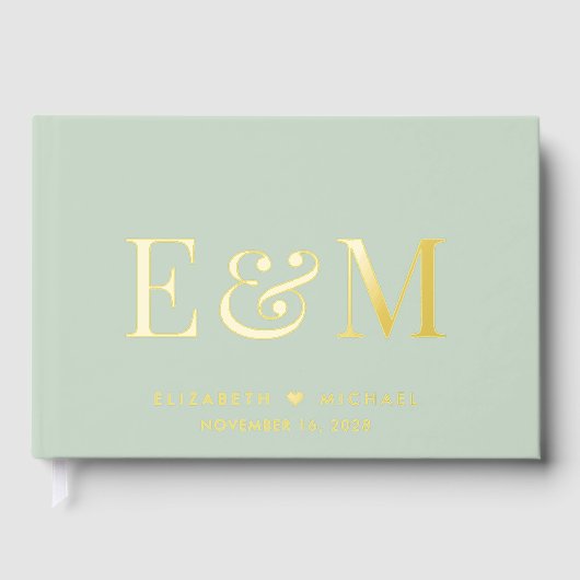 Élégant Monogramme Sage Mariage vert (Recto)